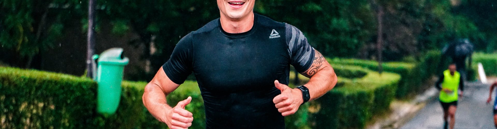 Healthy man, finishing a race