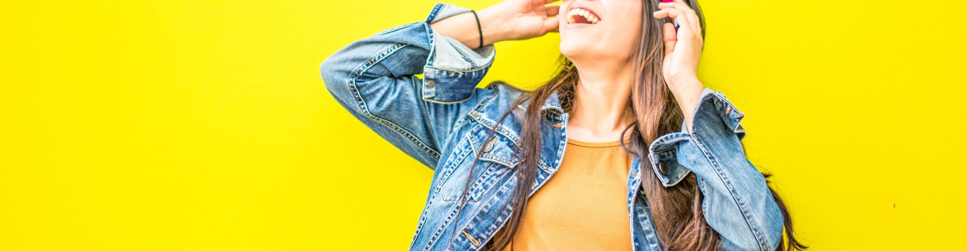 Emotionally happy woman, looking up