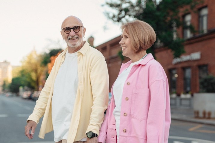 Elderly couple walking to prevent strokes