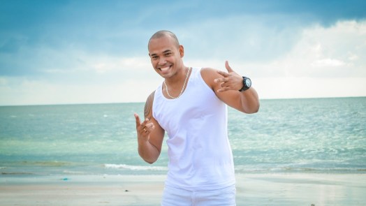happy man on a beach