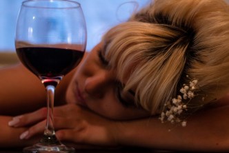 Woman sleeping after drinking wine