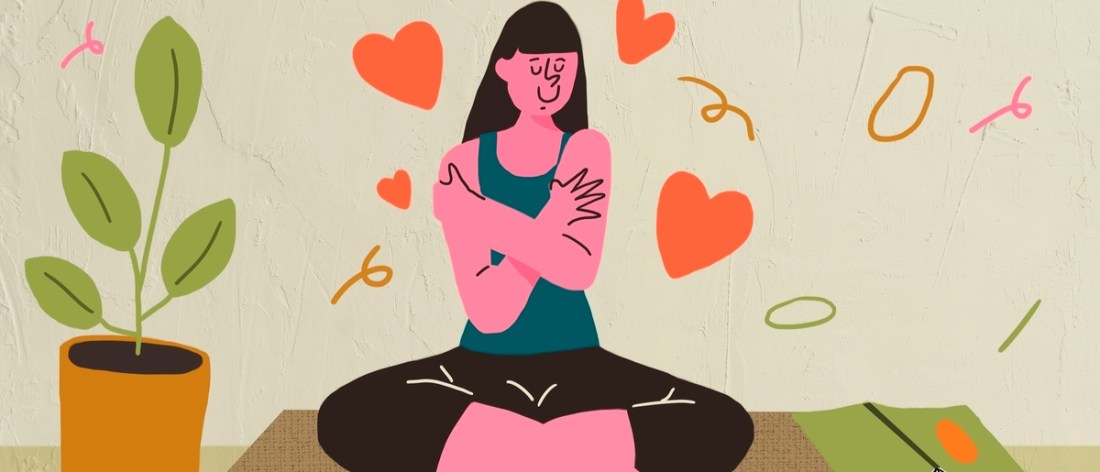 Woman holding herself, self-care