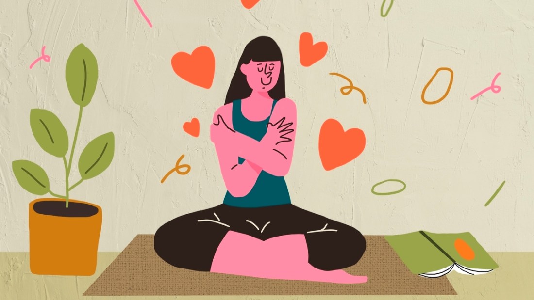 Woman holding herself, self-care